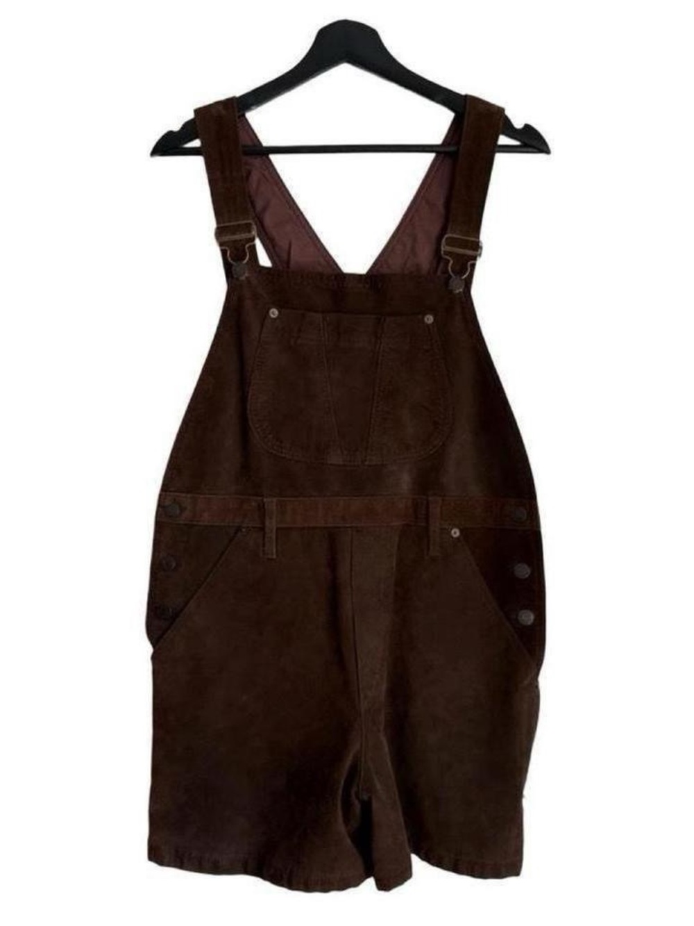 Vintage Brown Genuine Suede Leather Short Overalls Dark Academia 90s Grunge Y2K
